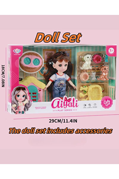 TUENGİ STORE Kutulu Oyuncak Eklemli Bebek Ve Pet Shop Seti Aksesuarlı Gerçekçi Oyuncak Bebek Seti