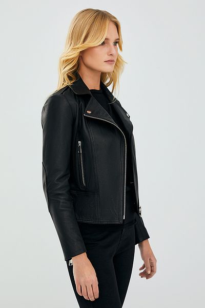 Derimod Latoya Women's Black Slim-fit Biker Leather Jacket - 23sgd5059ve