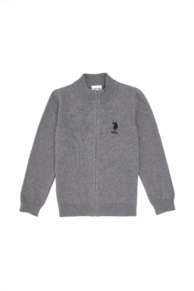 U.S. Polo Assn. Erkek Çocuk Gri Melanj Fermuarlı Triko Hırka 50295560-VR086