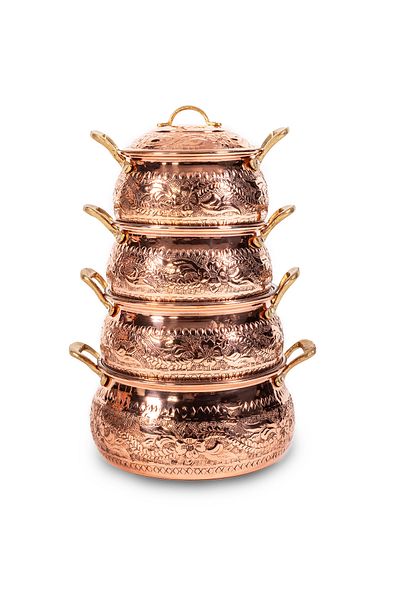 ANTEPSEPETİ Copper Embroidered 4-Piece Casserole Pot Set