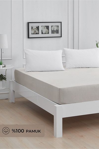 Mislina Home Roza Double Elastic Combed Cotton Sheet Light Gray