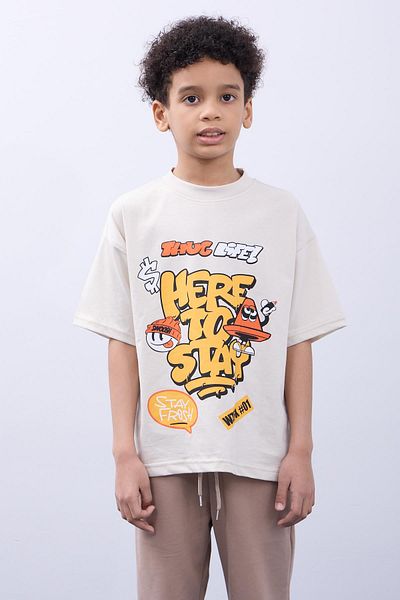 Perendi Tricou imprimat 100% bumbac - Stil supradimensionat pentru bărbați și copii Here To Stay