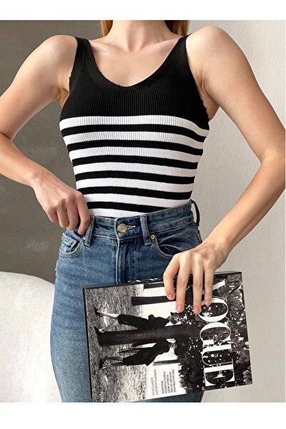 WOMAN VISION Ženska Prugasto pletena bluza sa V-izrezom 0305