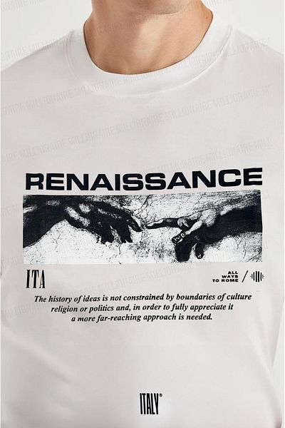 Millionaire Men's Ecru White Renaissance Regular Fit Regular Fit T-Shirt