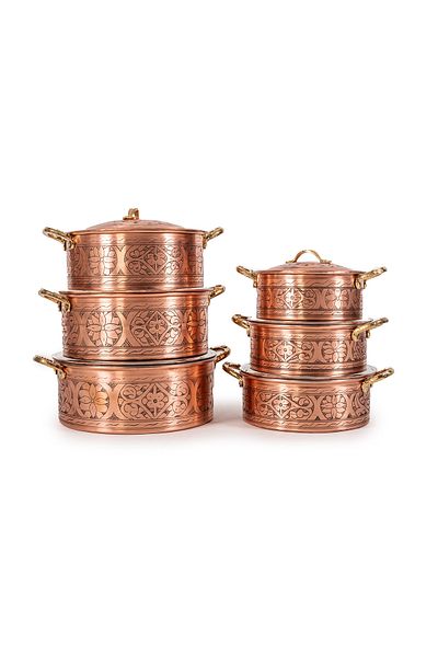 ANTEPSEPETİ Special Embroidered 6-Piece Copper Pot Set
