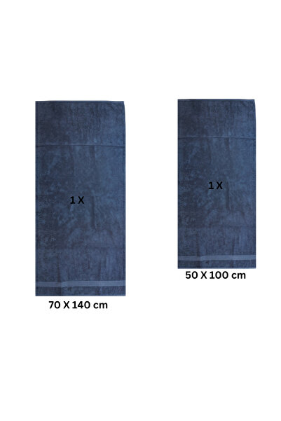 Class Home Collection Set of 2 absorbent towels, 100% Cotton, 480 gsm density, 50x100 cm + 70x140 cm, Theodorus, Navy