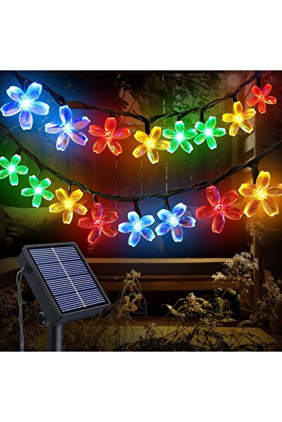 MENFRY Solar Enerjili 30 Led Papatya 5 Mt Siyah Kablo 8 Kademeli Bahçe Ağaç T...