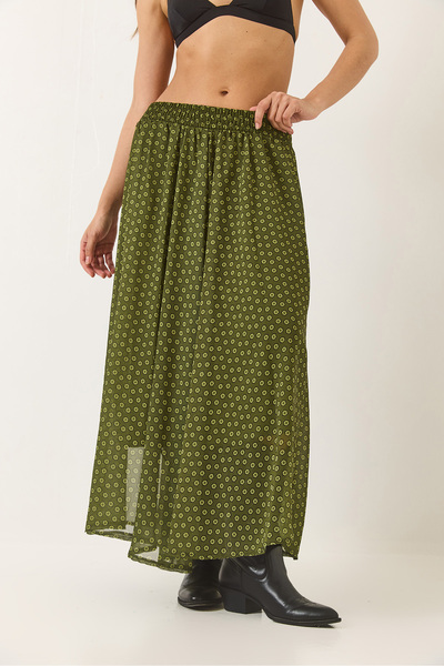 Bianco Lucci Women's Metallic Thread Patterned Lined Long Skirt 60283133