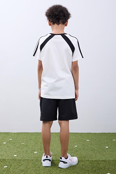 Perendi Boy's Shorts Suit - Ecru T-Shirt & Black Shorts Summer Combination