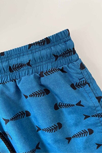 AYYILDIZ 845 Ανδρικό σορτς μαγιό με μοτίβο μπλε ψαριού