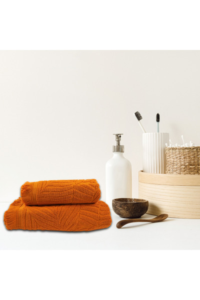 Class Home Collection Set of 2 highly absorbent towels, 100% Jacquard Cotton, 450 gsm, 50x100 cm+70x140 cm, Myrddin,Orange