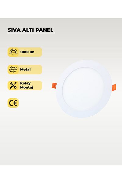 AC AYDINLATMA 12w Flush Mount Round Slim Led Panel White Light 2 Pieces