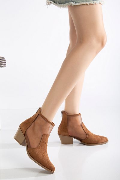 DENORA Καλοκαιρινές καουμπόικες μπότες Tan Matte Suede διάφανες διάτρητες