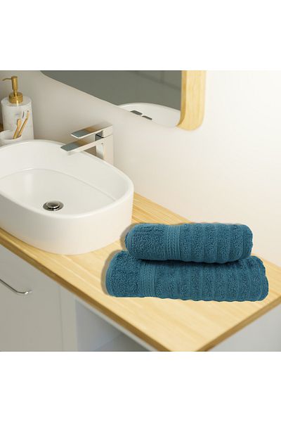Class Home Collection Set of 2 highly absorbent towels, 100% Cotton, 480 gsm density, 50x100 cm + 70x140 cm, Minos, Petrol