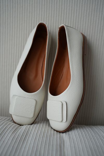 selinshoes Balerini de damă Isabella din piele naturală cu detaliu de cataramă - ECRU