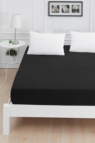Mislina Home Roza Single Elastic Combed Cotton Bed Sheet Black