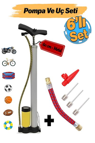 Badem10 Metal Hand Type Indicator Bicycle Pump and Pump Tip Set Ball Caster Shambrel Inflator with Foot Grip