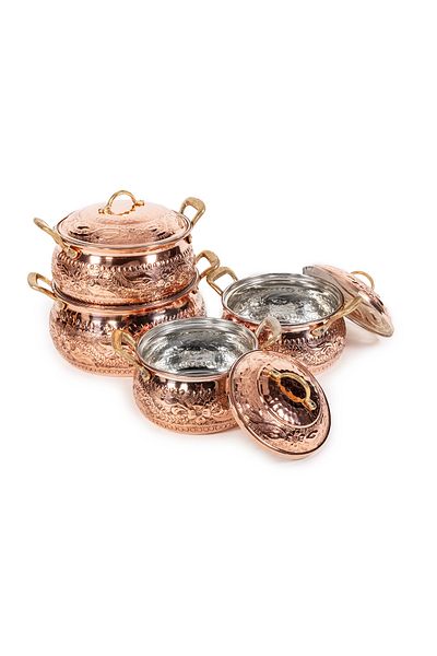 ANTEPSEPETİ Copper Embroidered 4-Piece Casserole Pot Set