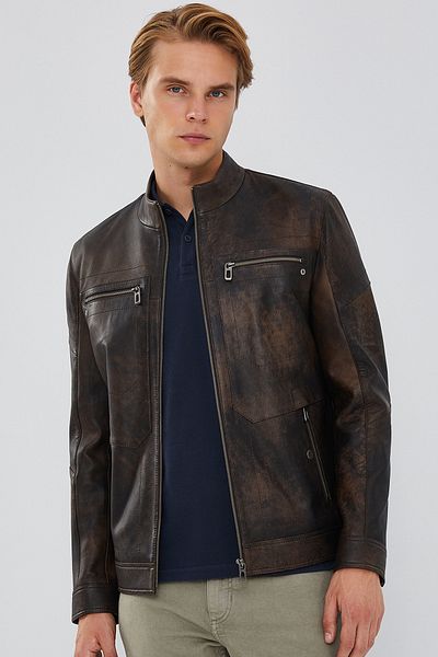Derimod Men's Vintage Brown Leather Jacket - Kimmich 23wgd6506vd