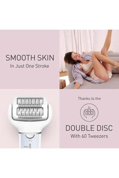 PANASONIC Panasonic Wet And Dry Epilator For Women, Double Disc With 60 Tweezers, Flexible 90° Pivoting Head