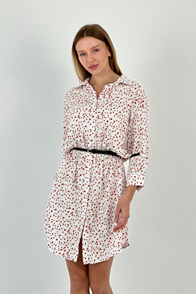 Miss Poem Γυναικείο φόρεμα με μακρυμάνικο καλοκαιρινό μακρυμάνικο λευκό πουκάμισο