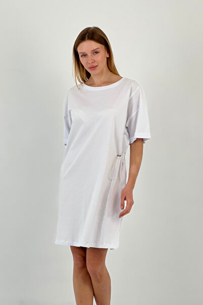 Miss Poem Γυναικείο κοντομάνικο βασικό καλοκαιρινό φαρδύ μίνι λευκό φόρεμα