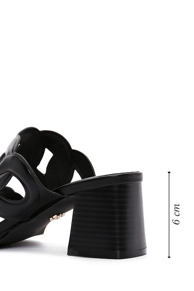 Derimod Black Thick Heeled Women's Slippers - 24sfd442318