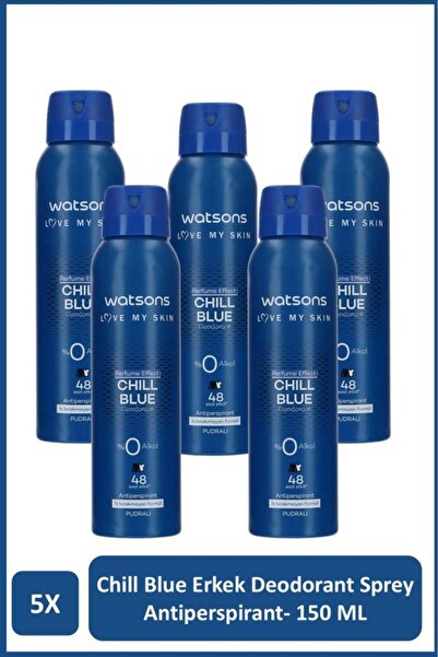 Watsons Chill Blue Deodorant Sprey Erkek Pudralı 5x150ml