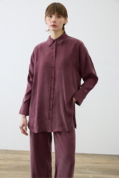 TERZİ DÜKKANI Burgundy Prime Stonewash Silk Pants Set