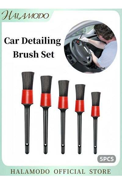 HALAMODO 5PCS Car Detailing Brush Set Car Interior Cleaning Kit Different Sizes Automotive Detail Brushes for