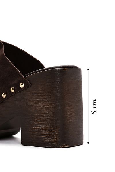 Derimod Piele de piele intoarsa maro - Papuci de dama cu toc gros 24sfd 150310
