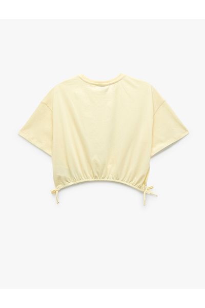 Koton Cotton Crew Neck Short Sleeve Kitten Printed Crop T-Shirt