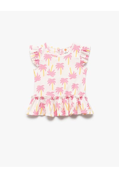 Koton Ruffle Detailed Sleeveless Crew Neck Printed Tank Top