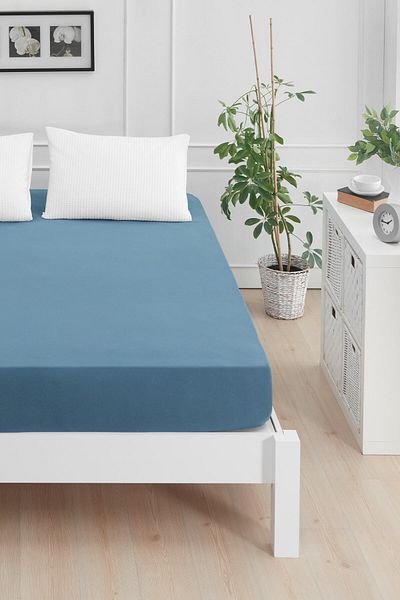 Mislina Home Roza Double Elastic Combed Cotton Bed Sheet Indigo Blue