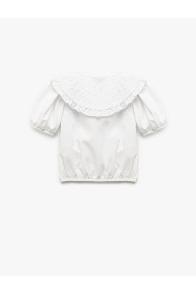 Koton Embroidered Short Sleeve Cotton Baby Collar Shirt