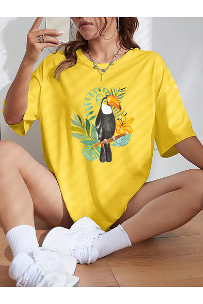SUNFREE Popular Trend Tukan Printed Yellow Oversize Tshirt