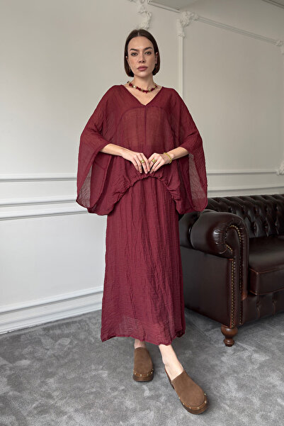 MAGARDE Costum cu fustă cu mâneci largi cu decolteu în V - Roșu Claret