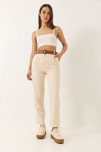 Bianco Lucci Damen-Ringgürtel mit Fischgrätenmuster Leinenhose 3275 60284024