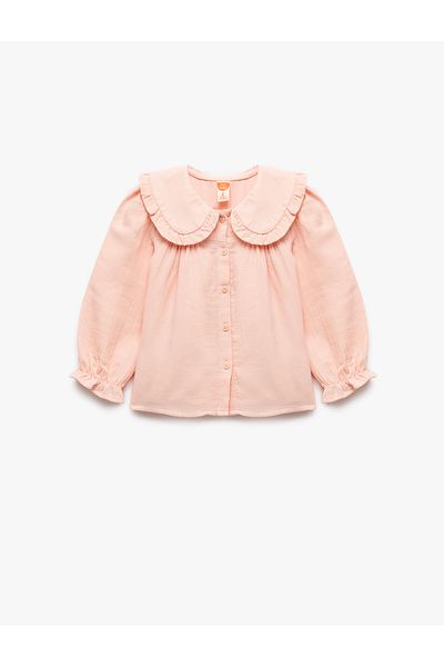 Koton Cotton Ruffle Detailed Long Sleeve Baby Collar Shirt