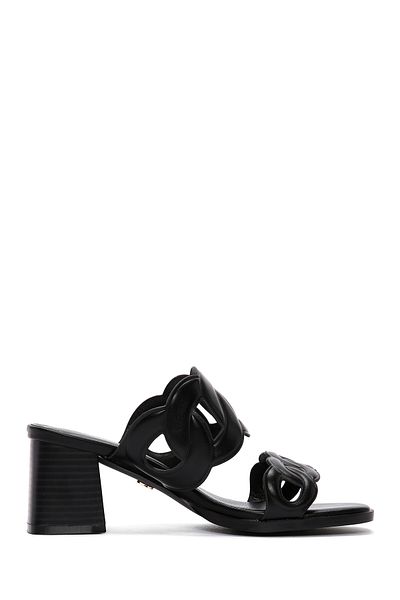 Derimod Black Thick Heeled Women's Slippers - 24sfd442318