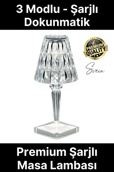 Svein Premium Dimli 3 Işık Renkli Şarjlı Masa Lambası Led Abajur Dokunmatik Lambader Beyaz Günışığı