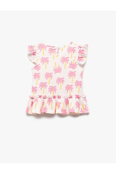 Koton Ruffle Detailed Sleeveless Crew Neck Printed Tank Top