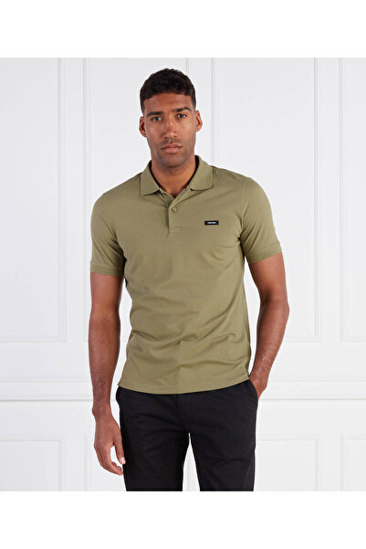 Calvin Klein Men's Brand Logo Polo Collar Organic Cotton Green Polo Collar T-...