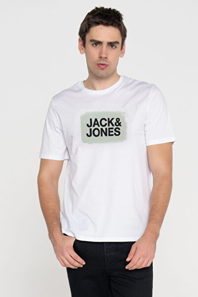 Jack & Jones Erkek Bisiklet Yaka Baskili Tisört - Star