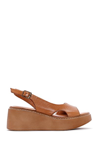 Derimod Tan Wedge Heeled Leather Women's Sandals - Ankle Strap, Comfort 24sfd341318