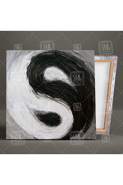 SML TABLO Μαύρο Λευκό Σύμβολο Ying Yang Art Far East Yingyang Τετράγωνος πίνακας σε καμβά
