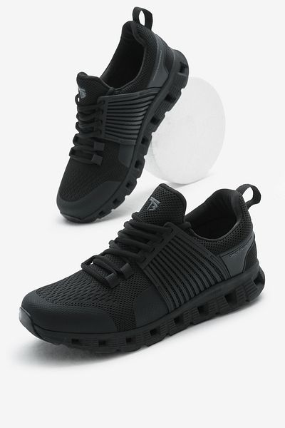 Tonny Black Pantofi sport cu șireturi din țesătură respirabilă, unisex, cu design negru