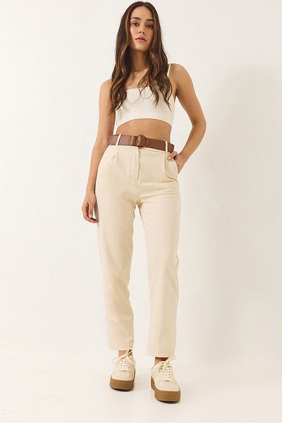 Bianco Lucci Damen-Ringgürtel mit Fischgrätenmuster Leinenhose 3275 60284024