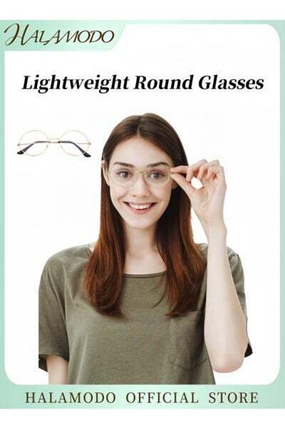 HALAMODO Retro Glasses Blue Light Glasses Clear Lens Glasses Vintage Eye Glasses Round Frame Glasses Fashion