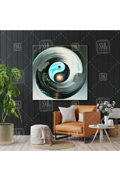 SML TABLO Ying Yang Ισορροπία Αέρα Νερού Φιλοσοφία Μακριάς Ανατολής Yingyang Τετράγωνος ζωγραφική σε καμβά